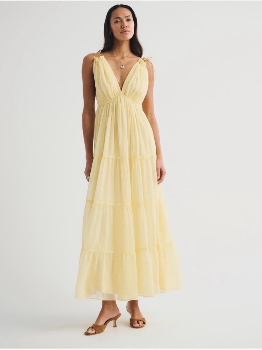Abercrombie & Fitch Pale Yellow Tiered Maxi Dress